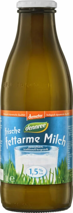 Dennree Frische Milch Fettarm, 1 L Flasche Demeter