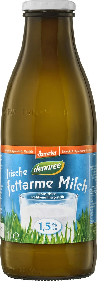 Dennree Frische Milch Fettarm, 1 L Flasche Demeter 3 Dennree Frische Milch Fettarm, 1 L Flasche Demeter