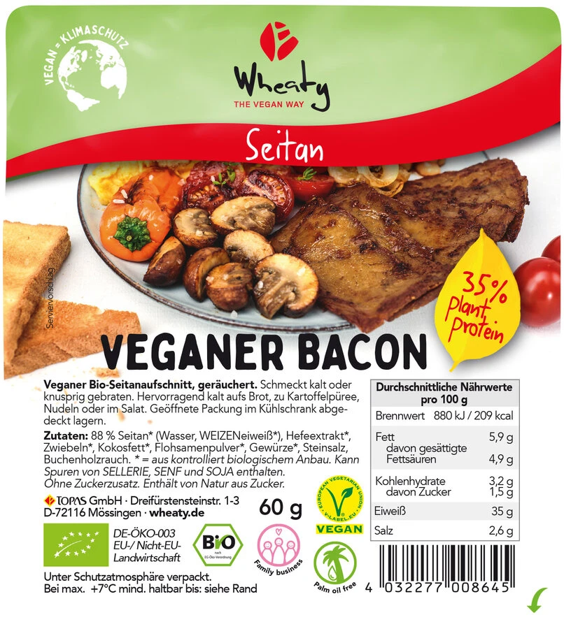 Wheaty Wheaty Veganer Bacon, 60 Gr Packung 3 Wheaty Wheaty Veganer Bacon, 60 Gr Packung