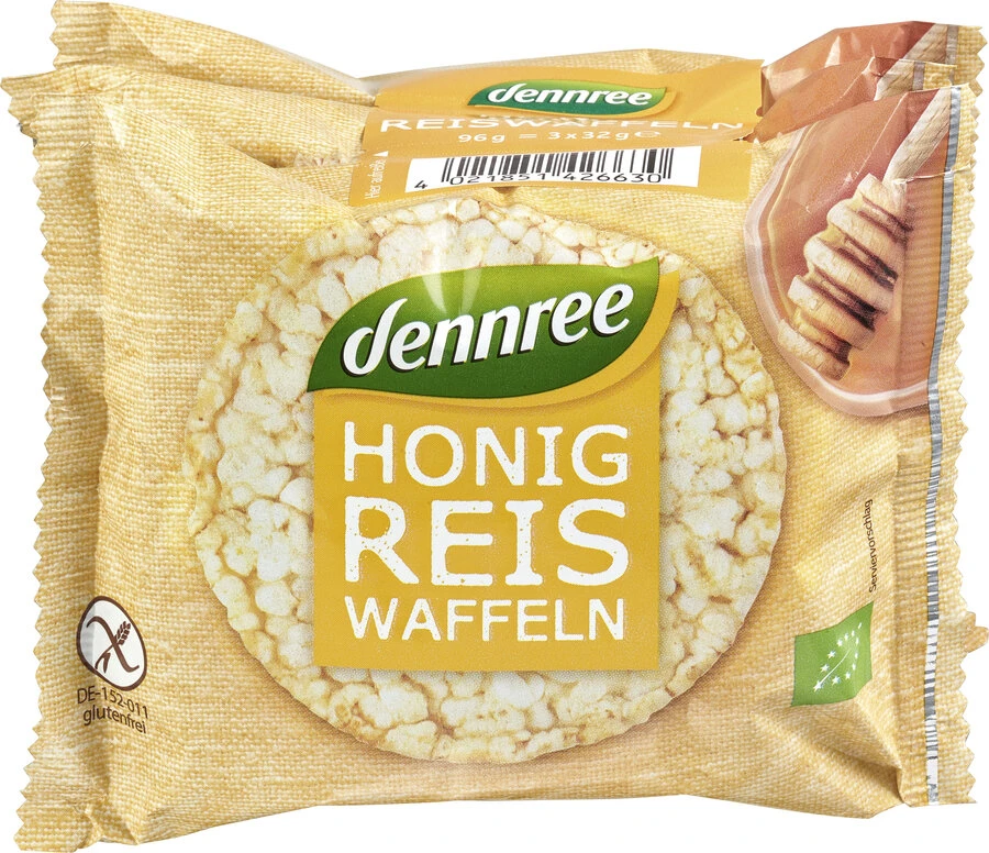 Dennree Honig-Reiswaffeln, 3x 32 Gr, 96 Gr Packung 3 Dennree Honig-Reiswaffeln, 3x 32 Gr, 96 Gr Packung