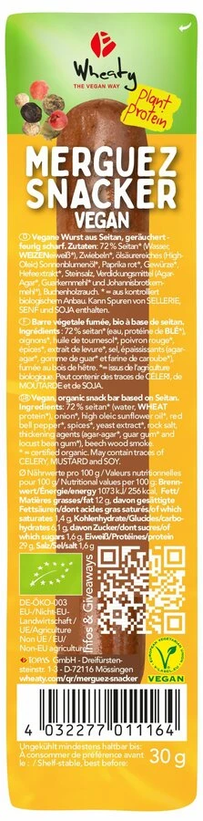 Wheaty Merguez Snacker Vegan, 30 Gr Stück