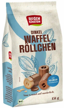 Rosengarten Dinkel-Waffelröllchen Vollmilch, 150 G