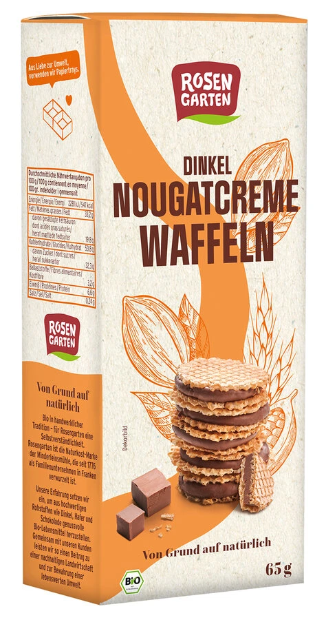 Rosengarten Dinkel-Nougatcreme-Waffel, 65 G Packun 3 Rosengarten Dinkel-Nougatcreme-Waffel, 65 G Packun