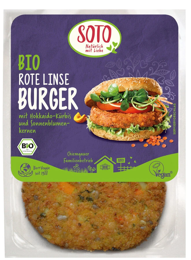SOTO Gemüse-Burger Rote Linse, 160 G Packung 3 SOTO Gemüse-Burger Rote Linse, 160 G Packung
