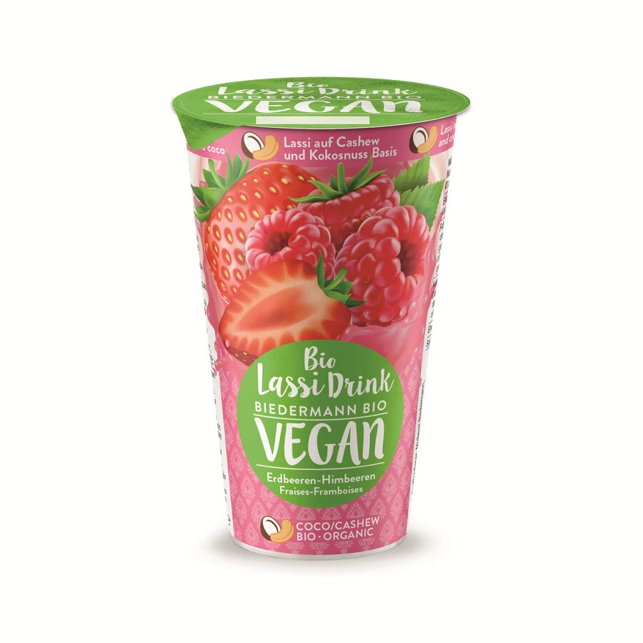 Molkerei Biedermann Lassi Erdbeere-Himbeere Vegan, 3 Molkerei Biedermann Lassi Erdbeere-Himbeere Vegan,