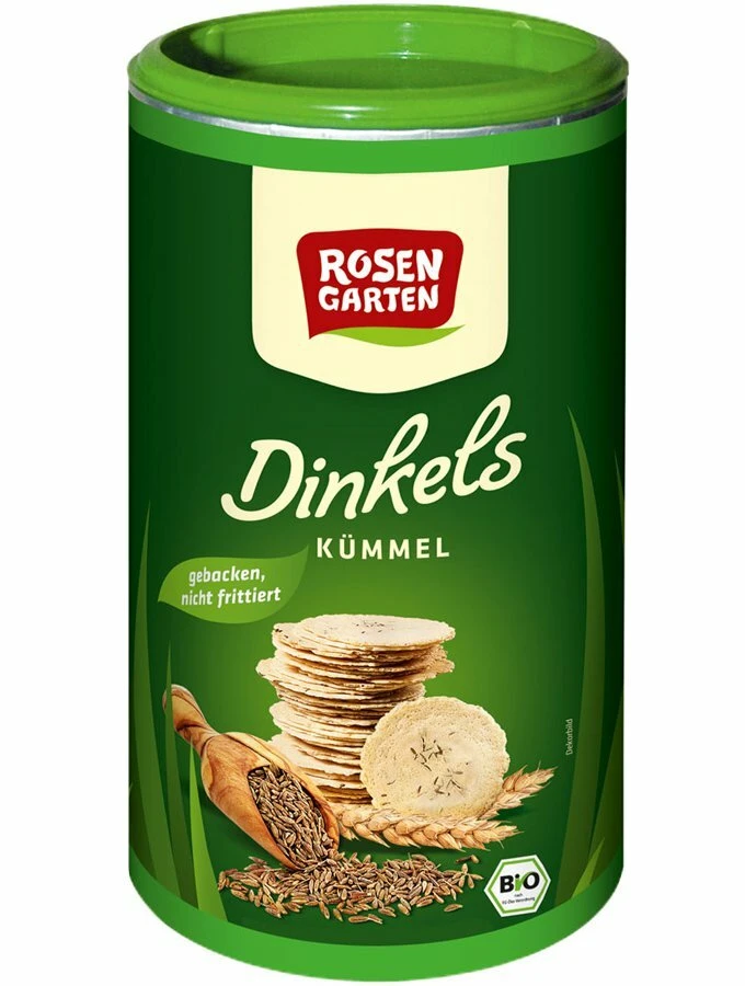 Rosengarten Dinkels Kümmel-Cräcker, 100 G Dose 3 Rosengarten Dinkels Kümmel-Cräcker, 100 G Dose